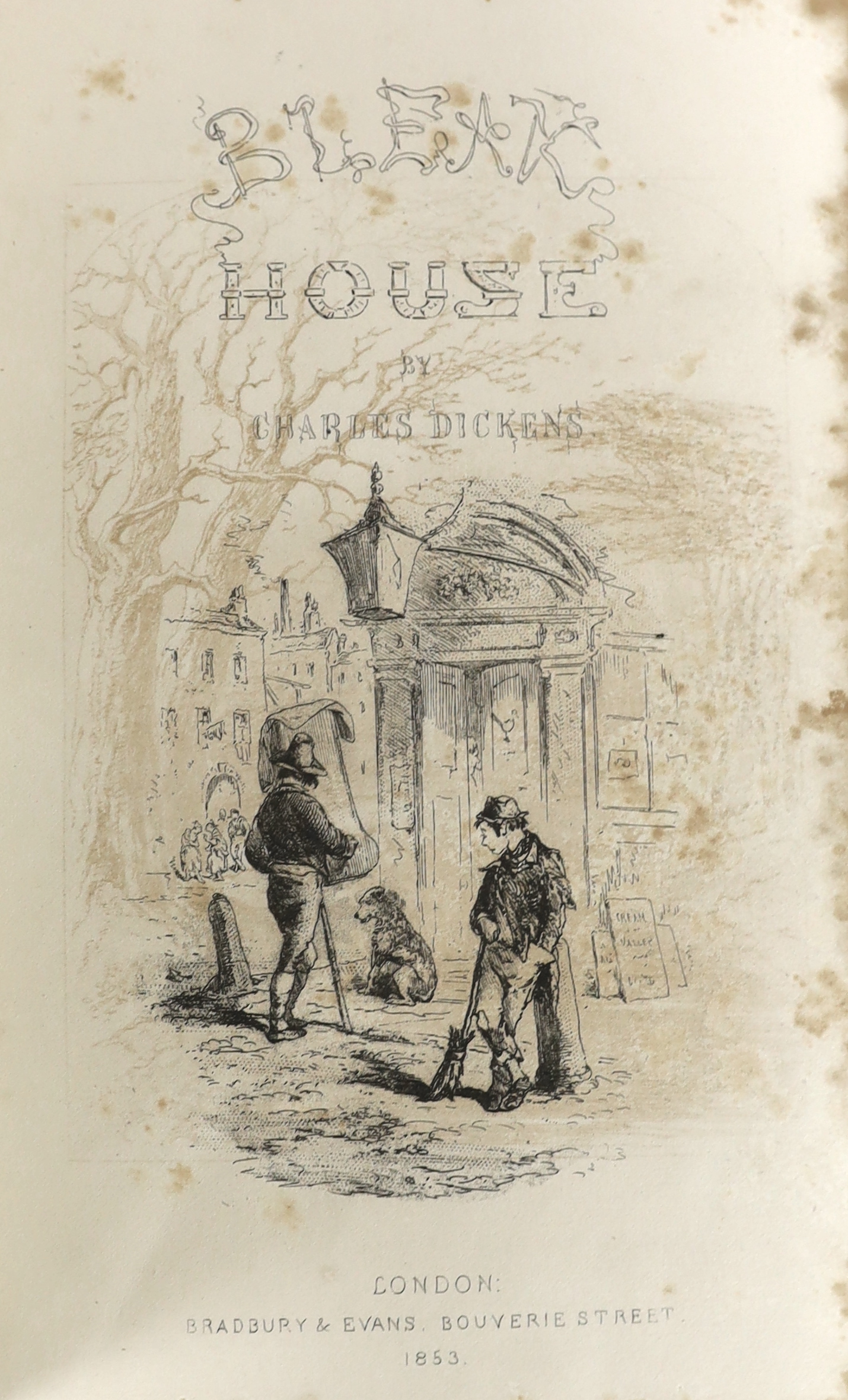 Dickens, Charles - Bleak House, First Edition. pictorial engraved and printed titles, frontis. and 38 plates (by Hablot K. Browne), half title; early 20th century gilt calf and marbled boards with panelled spine. 1853